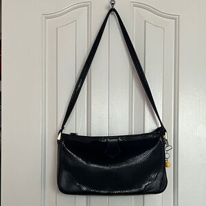 VINTAGE Elegant Black Shoulder Bag rectangle shape subtle animal print